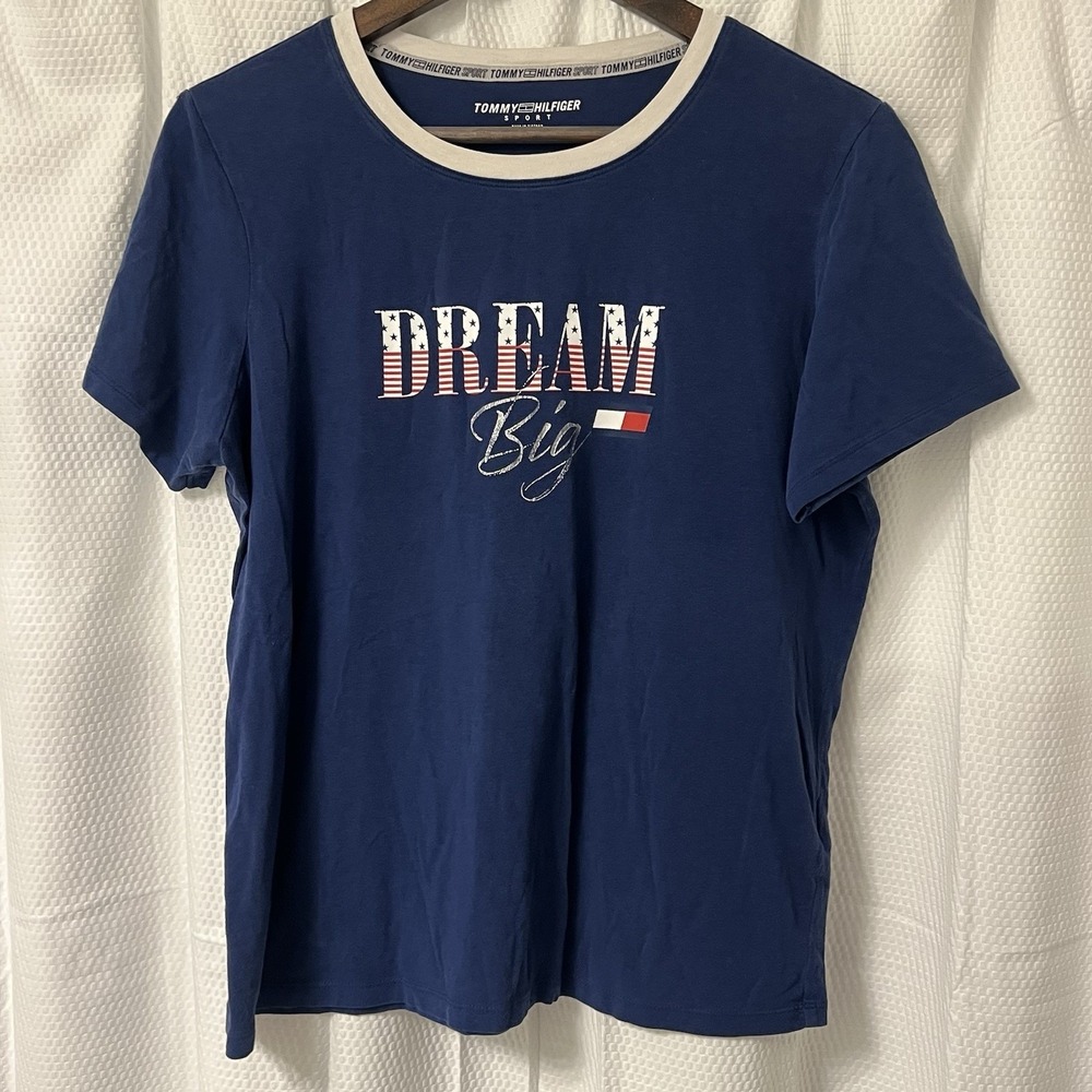 Tommy Hilfiger Logo Women's‎ Tee Shirt/Blouse Short-Sleeve Blue Dream Big EC